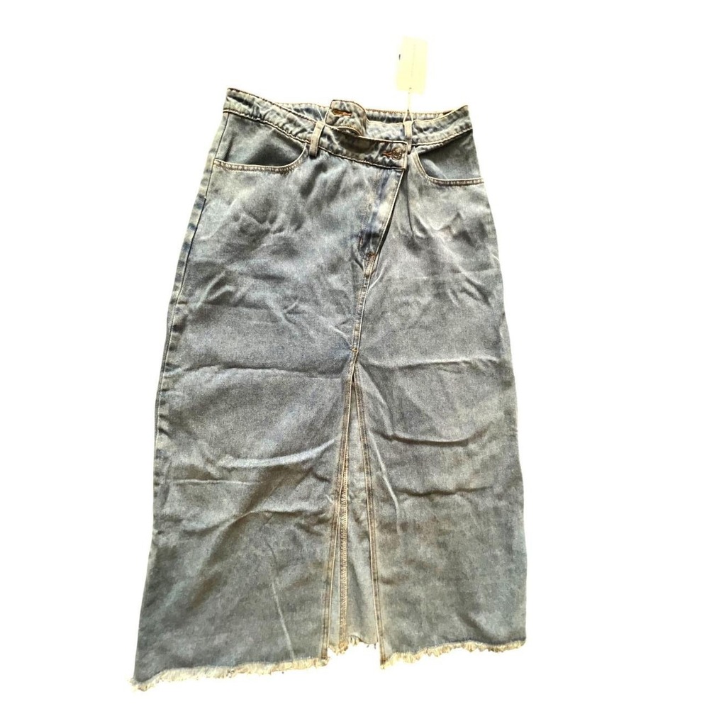 Commense Denim‎ Maxi Skirt Frayed Hem High Waist Slit Front Light Wash XS - Picture 3 of 10